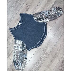 By Together Mixed Media Waffle Knit Balloon Sleeve Top